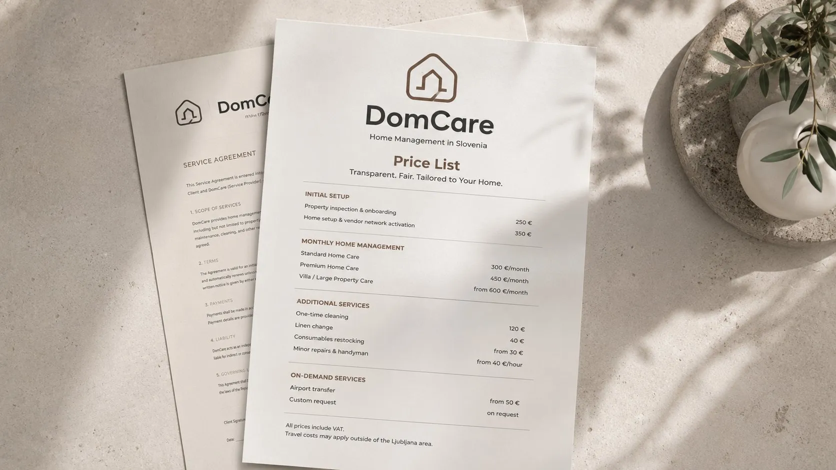 DomCare pricing — transparent and fixed